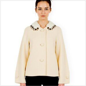 Rebecca Taylor Ivory White Fur Metal Studded Coat Jacket Vintage Style New NWT 4